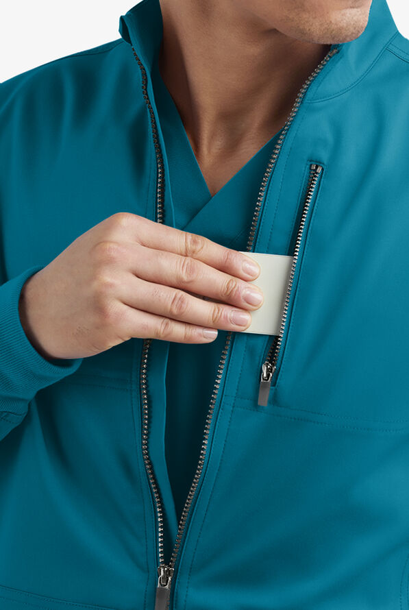 Advantage STRETCH Men's 4-Pocket Zip Front Warm-Up Scrub Jacket - Caribbean Blue - 5