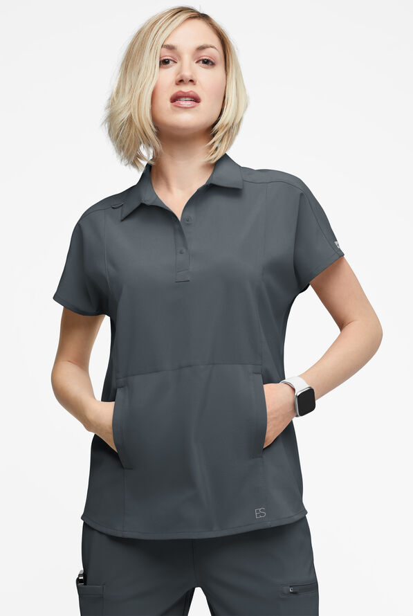 Blusa médica extra holgada Easy STRETCH LEA con mangas dolmán y 3 bolsillos para mujer - Pewter - 2