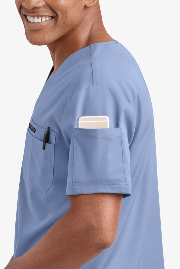 Advantage STRETCH Men's 4-Pocket V-Neck Scrub Top - Ceil Blue - 3