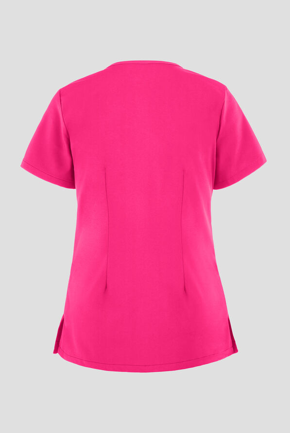 Easy STRETCH Lina Mitered Women's 4-Pocket V-Neck Scrub Top - Reactive Pink - 3