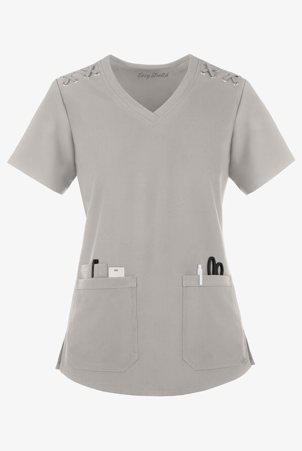 Blusa m&eacute;dica Easy STRETCH Leila con ojales con lazos y 3 bolsillos para mujer - Silver - 1