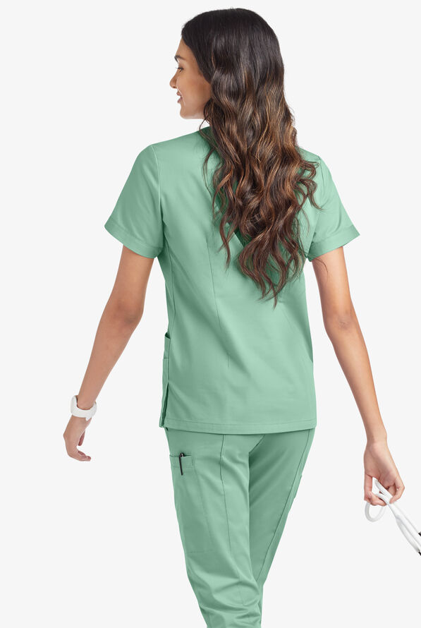 Butter-Soft STRETCH Women's 5-Pocket Short Sleeve V-Neck with Sport Trim Detail Scrub Top - Water Mint - 4