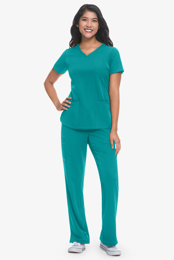 HH Works by Healing Hands Monica Women's 4-Pocket STRETCH V-Neck Scrub Top - Teal - 2