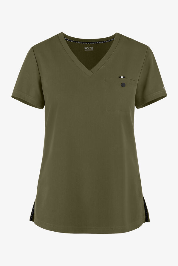 koi Next Gen Ready to Work Women's 1-Pocket STRETCH V-Neck Scrub Top - Olive - 1