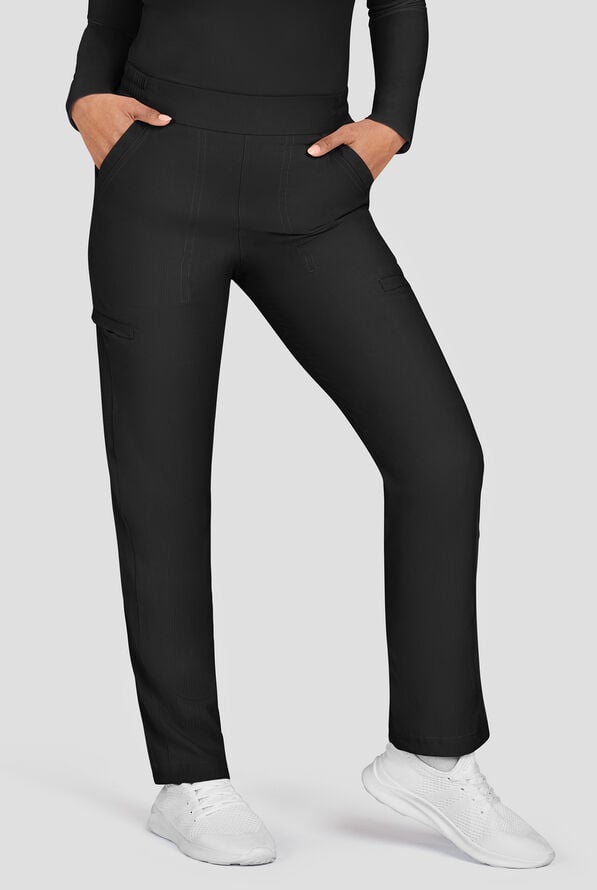 koi Lite™ Chessa Women's 6-Pocket Straight Leg Drawstring Scrub Pants - Black - 1
