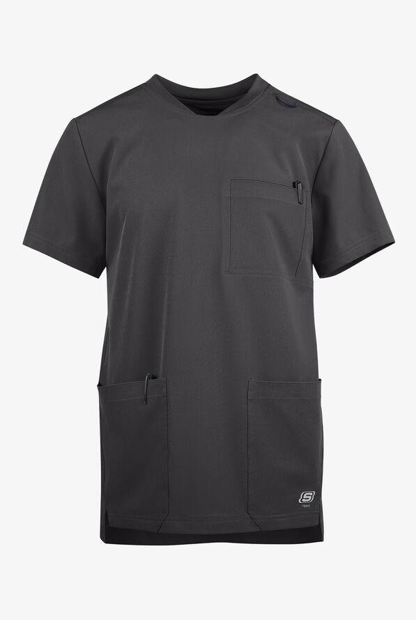Skechers by Barco Thesis Men's 3-Pocket STRETCH Tuck In V-Neck Scrub Top - Pewter - 1