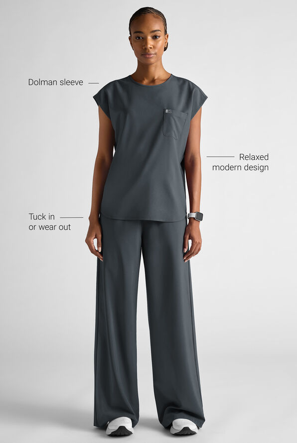 Easy STRETCH Women's Dolman Sleeve Crew Neck Scrub Top - Pewter - 9