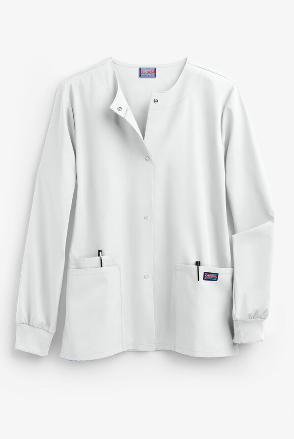 Cherokee Workwear Women's 3-Pocket Snap Front Scrub Jacket - White - 1