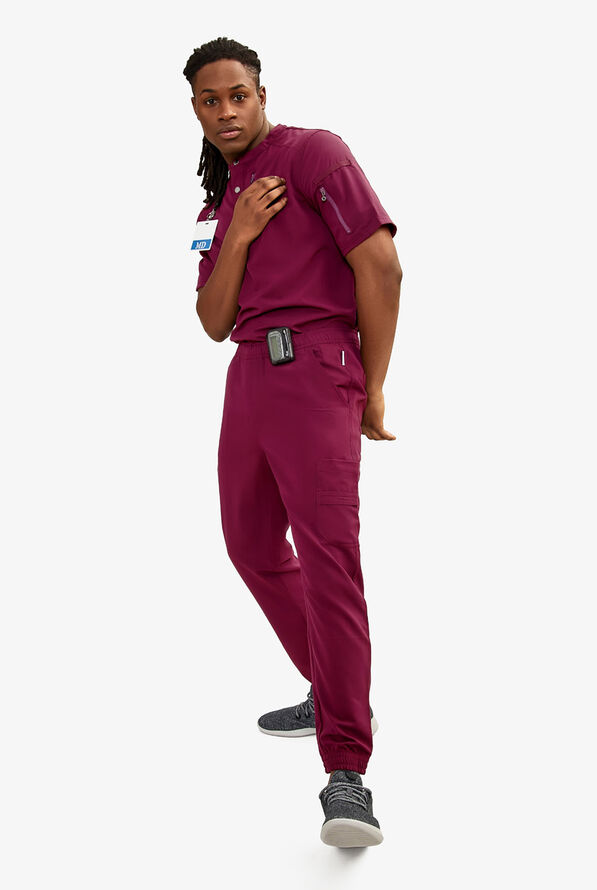 Keswi Men's 10-Pocket Jogger Scrub Pants - Wine - 4