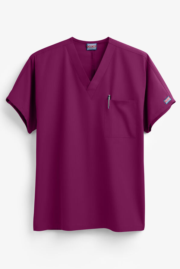 Blusa m&eacute;dica unisex Cherokee Workwear con 1 bolsillo y cuello en V - Wine - 1