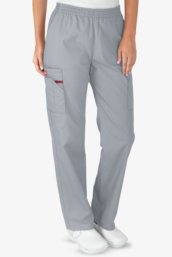Dickies EDS Signature Women's 6-Pocket Classic Fit Pull-On Scrub Pants - Petite - Grey - 1