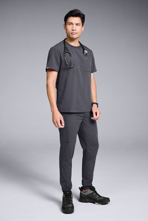 Hypothesis S-R Shift Ready Men’s 1-Pocket Tuck-In Crew Neck Scrub Top - Pewter - 2