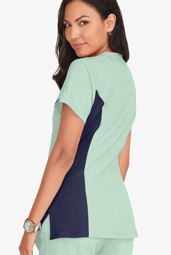 koi Lite™ Serenity Women's 4-Pocket Double Zipper Scrub Top - Sage/Navy - 4