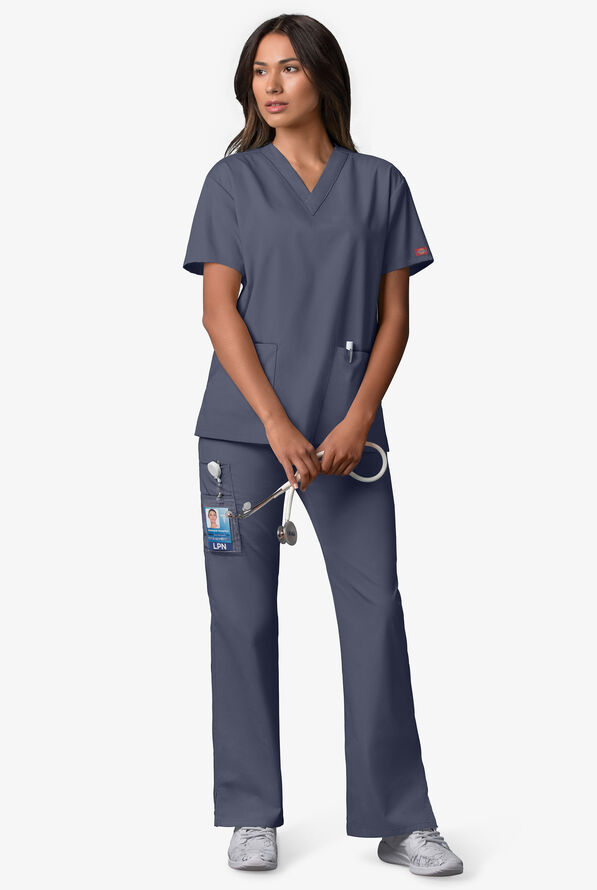 Dickies EDS Signature Women's 3-Pocket Classic Fit V-Neck Scrub Top - Pewter - 2