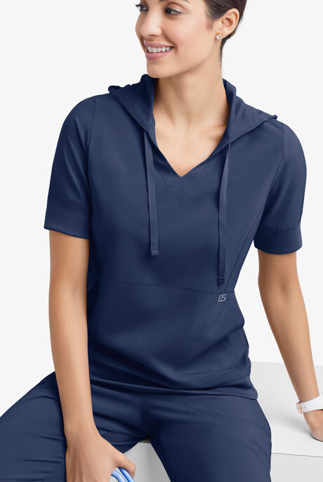 Easy STRETCH True Women's 3-Pocket Short Sleeve Pull-Over Scrub Hoodie