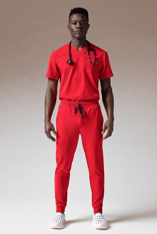 Hypothesis System Men’s 3-Pocket V-Neck Tuck In/Wear Out Scrub Top - Hemoglobin - 2