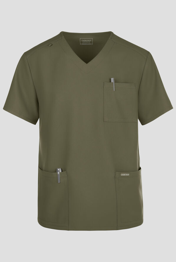 Cherokee Workwear Originals Ultra Men's 3-Pocket V-Neck Scrub Top - Olive - 1