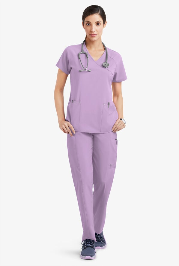Easy STRETCH Cara Women's 4-Pocket Raglan Scrub Top - Amethyst Mist - 2