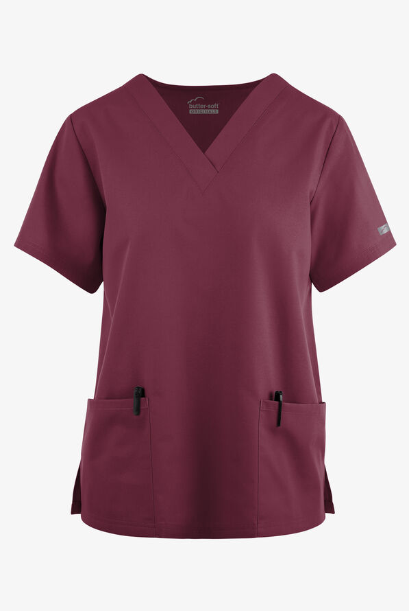 Butter-Soft Originals Women's 2-Pocket V-Neck Scrub Top - Wine - 1