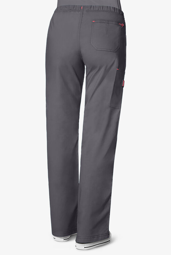 WonderWink WonderFLEX Faith Women's 6-Pocket STRETCH Cotton Rich Boot Cut Cargo Scrub Pants - Petite - Pewter/Papaya - 3