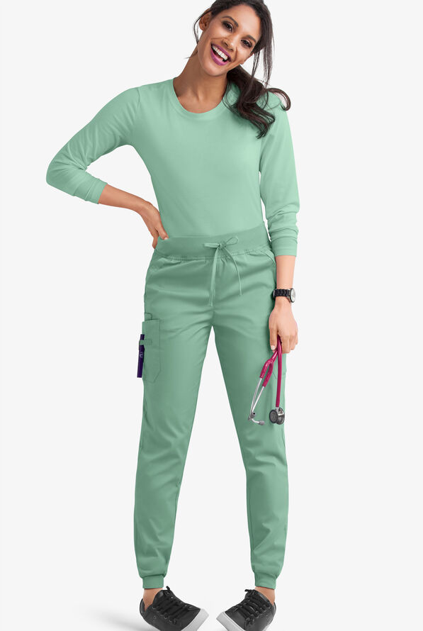 Butter-Soft STRETCH Women's 5-Pocket Cargo Jogger Scrub Pants - Petite - Water Mint - 2