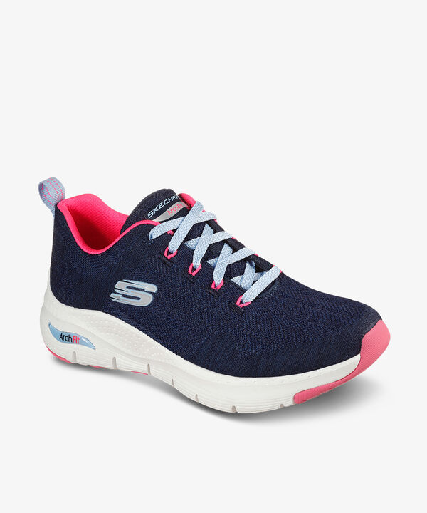 Skechers Sport Women's Arch Fit Comfy Wave Navy/Hot Pink Trim Athletic Lace Up Nursing Shoes - null - 4