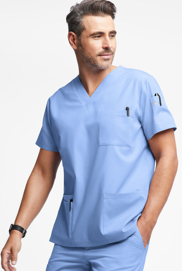 Butter-Soft Originals Men's 6-Pocket V-Neck Scrub Top - Ceil Blue - 2
