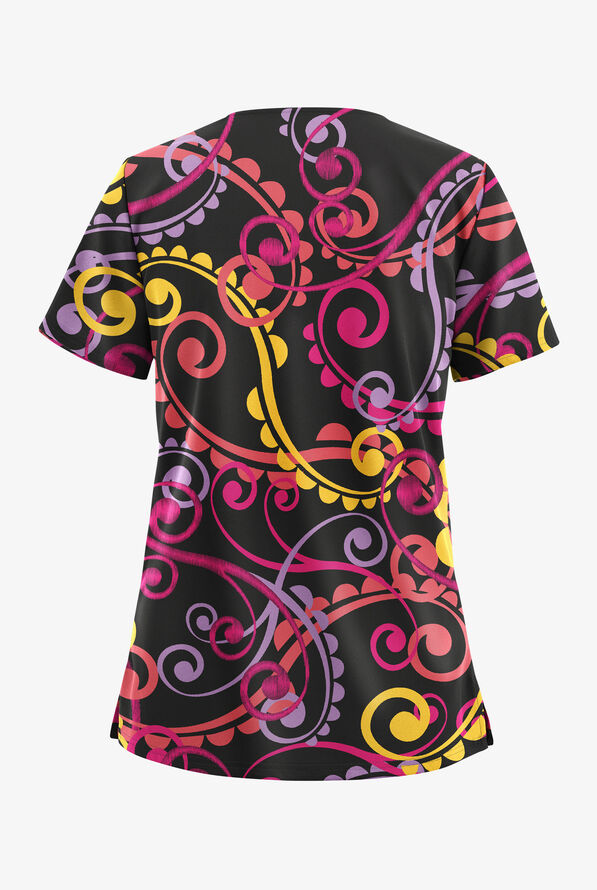 Blusa médica estampada UA Butter-Soft STRETCH Cartwheels Black con cuello en V y 2 bolsillos para mujer - null - 2
