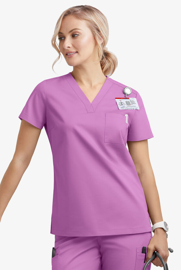 Blusa médica UA Butter-Soft STRETCH con cuello en V y 1 bolsillo para mujer - Orchid - 3
