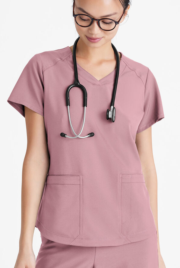 Grey's Anatomy by Barco Evolve STRETCH Rhythm Women's 2-Pocket V-Neck Scrub Top - Misty Pink - 2