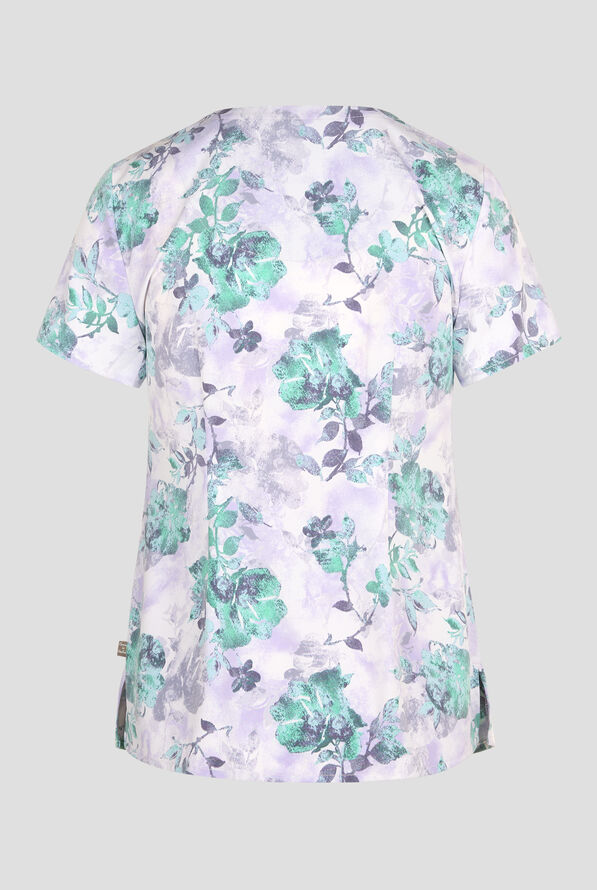 Healing Hands Quiet Petals Women's 3-Pocket STRETCH V-Neck Print Scrub Top - null - 2