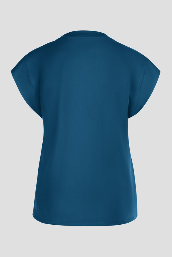 Cherokee Achieve Women's 1-Pocket STRETCH Raglan Sleeve Crew Neck Knit Scrub Top - Caribbean Blue - 3