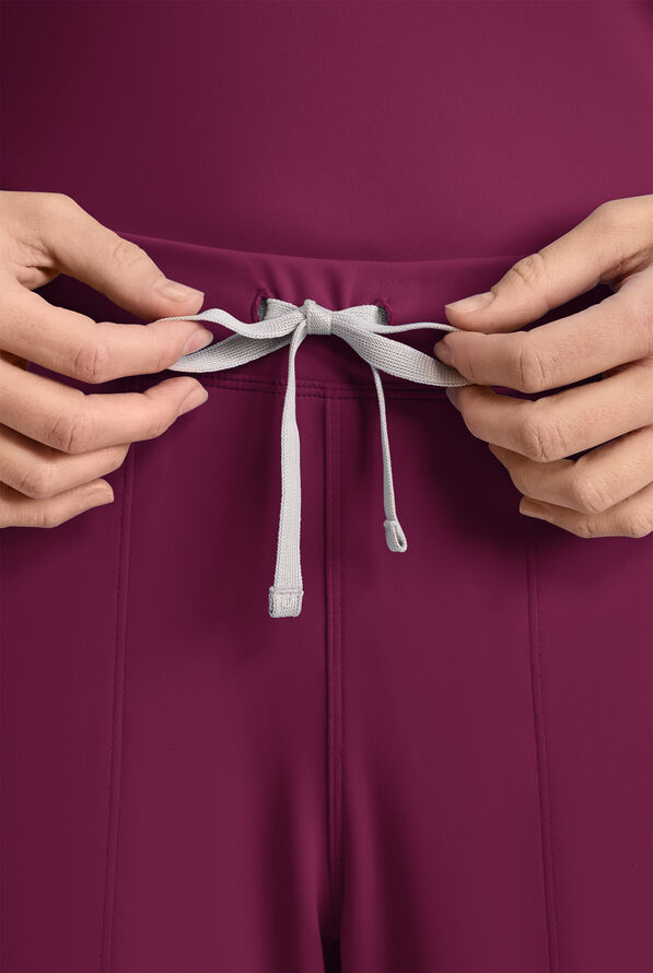 Cherokee Achieve Women's 5-Pocket STRETCH Elastic Waist Drawstring Cargo Scrub Pants - Wine - 3