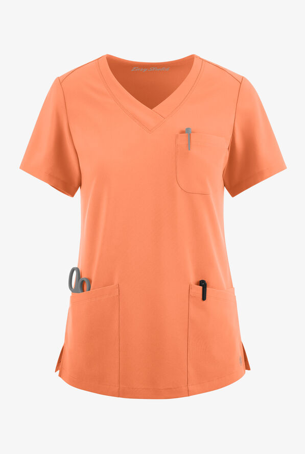 Easy STRETCH Tessa Women's 5-Pocket V-Neck Scrub Top - Coral Haze - 1