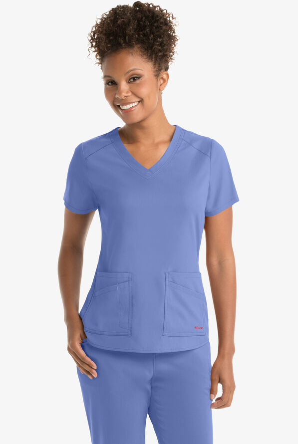 Grey's Anatomy by Barco Spandex STRETCH Emma Women's 4-Pocket V-Neck Scrub Top - Ceil Blue - 2
