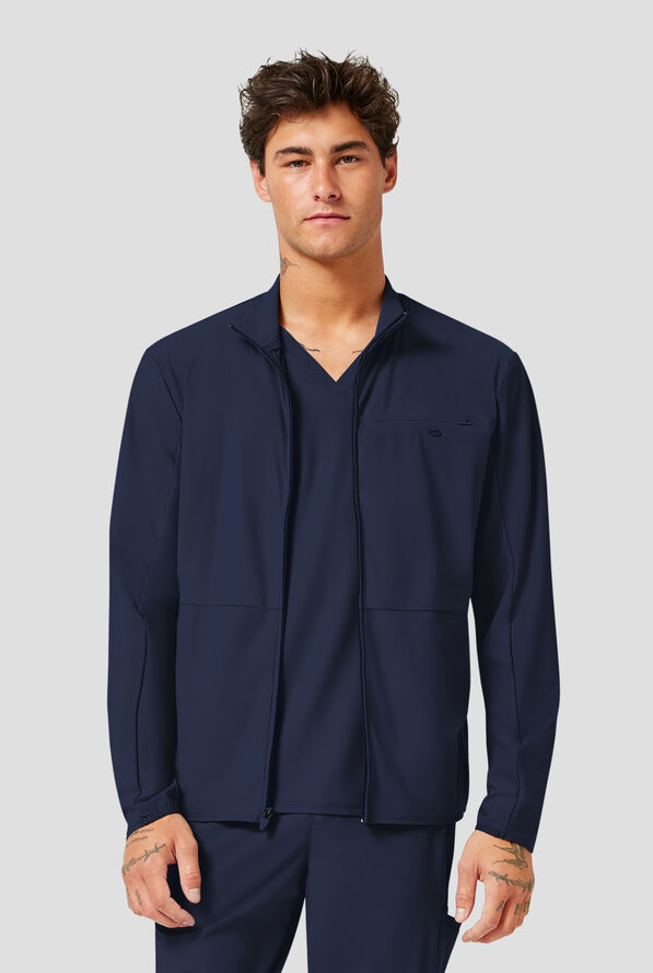 Infinity Pursuit Men's 3-Pocket STRETCH Front Zip Warm-Up Scrub Jacket - Navy - 2