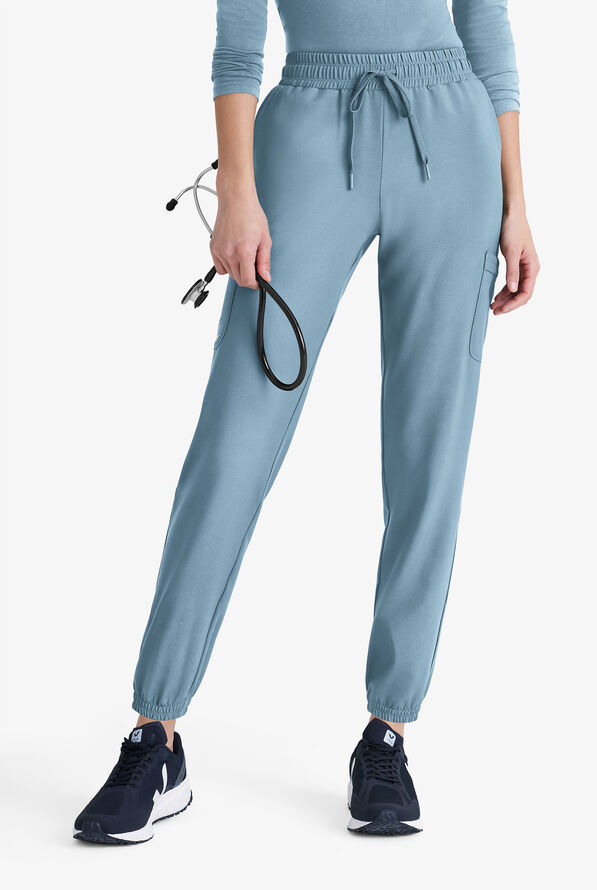 Grey's Anatomy by Barco Evolve STRETCH Terra Women's 6-Pocket Cargo Jogger Scrub Pants - Petite - Ocean Mist - 1