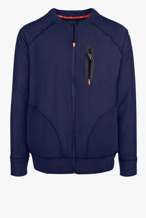 Infinity GNR8 Kinetic Knit Men's 6-Pocket STRETCH Mesh Detail Zip Front Scrub Jacket - Navy - 1