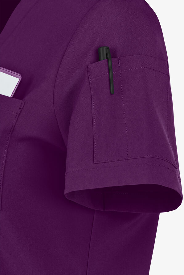Easy STRETCH Chloe Women's 3-Pocket V-Neck Tuck-In Scrub Top - Eggplant - 5