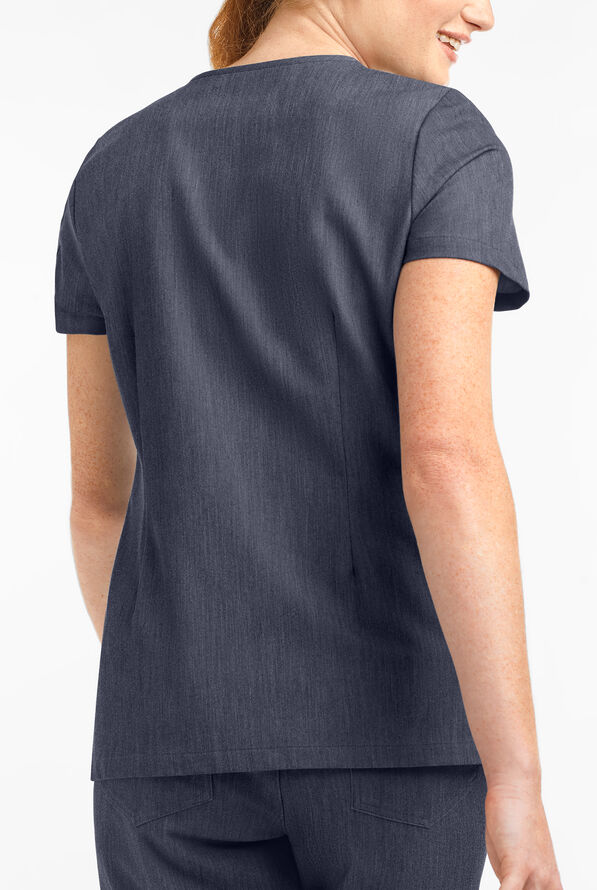 Blusa médica MOVEMENT by Butter-Soft Antares STRETCH con cuello en V y 6 bolsillos para mujer - Indigo Heather - 4