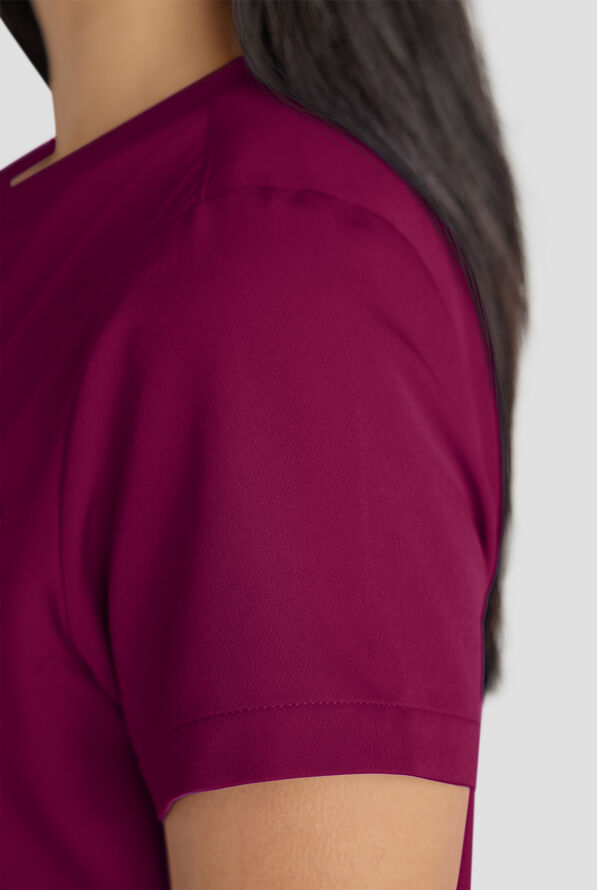 ReSurge Citrine Women's 1-Pocket Crew Neck Tuck In / Wear Out Scrub Top - Wine - 4