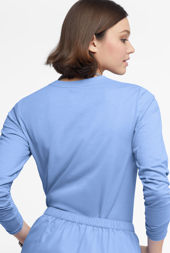 Butter-Soft Originals Women's STRETCH Cotton-Rich Long Sleeve Crew Neck Knit Underscrub - Ceil Blue - 3