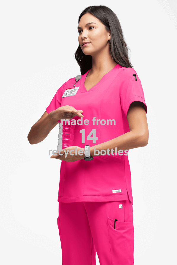 ReSurge Ruby Women's 5-Pocket Curved V-Neck Top - Reactive Pink - 5