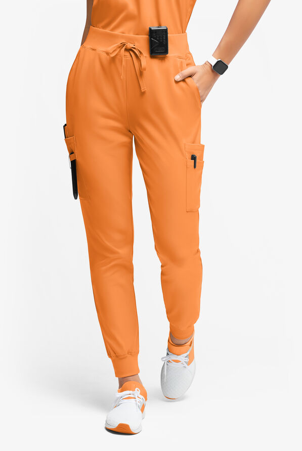 WhisperLite YARA Women's 10-Pocket Cargo Jogger Scrub Pants - Petite - Apricot Crush - 1