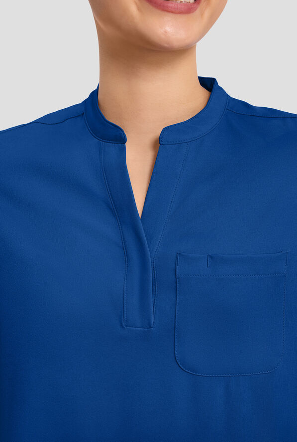 HH Works by Healing Hands Macy Women's 1-Pocket STRETCH Mandarin Collar Tuck In Scrub Top - Royal - 3