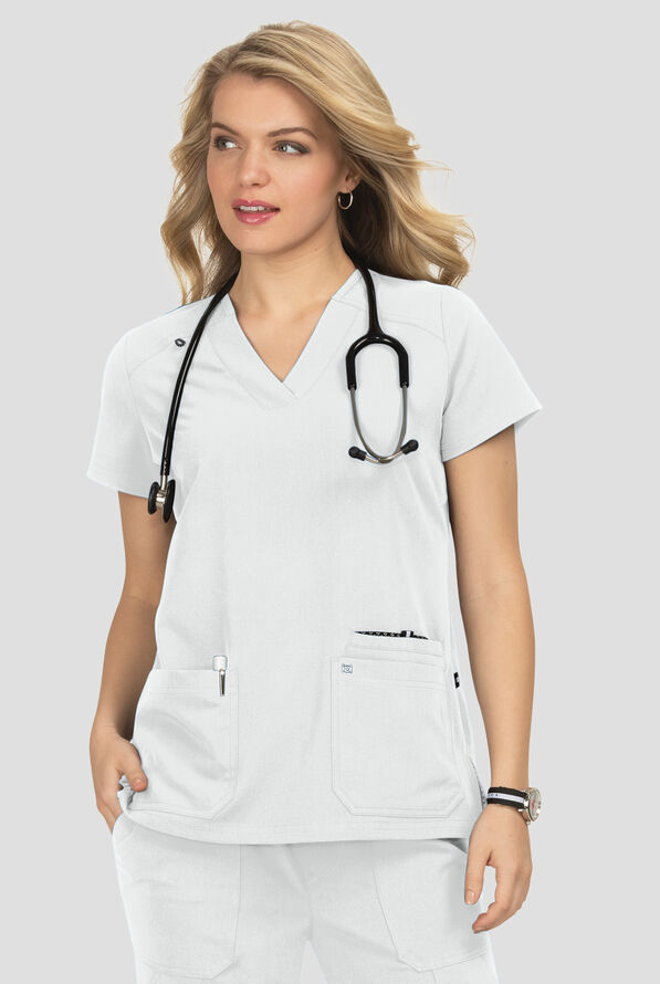 Blusa m&eacute;dica Koi Next Gen Hustle and Hear con cuello en V y 3 bolsillos para mujer - White - 2