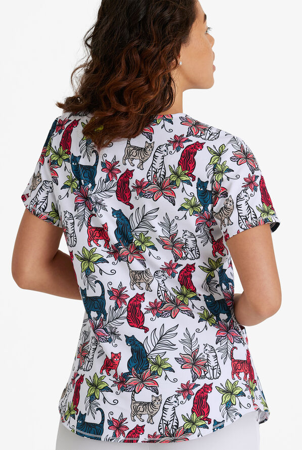 Skechers Tropical Kitty Women's 3-Pocket STRETCH V-Neck Print Scrub Top - null - 3