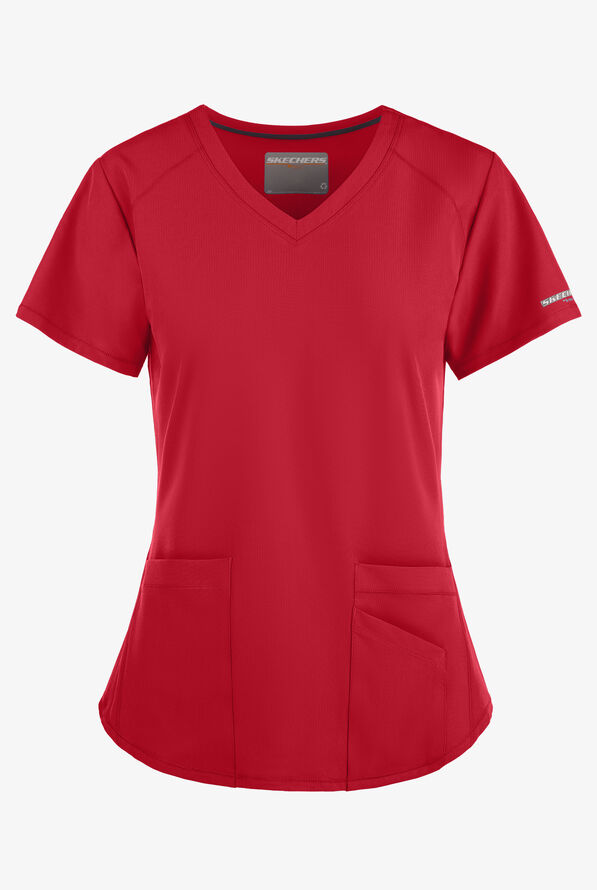 Skechers by Barco Breeze Women's 3-Pocket STRETCH V-Neck Scrub Top - Red - 1