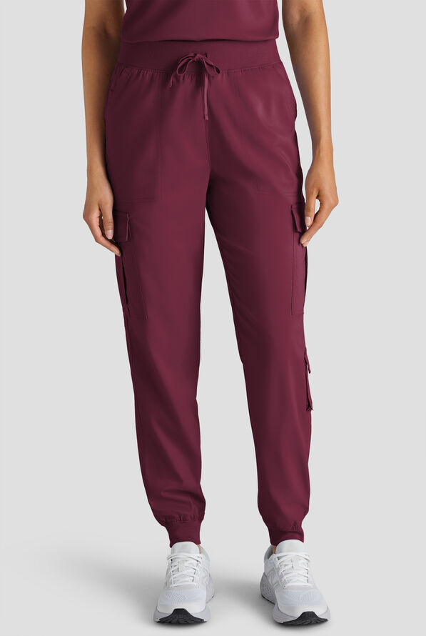 Butter-Soft STRETCH FLXTEK+ Women's 8-Pocket Cargo Jogger Scrub Pant - Wine - 1