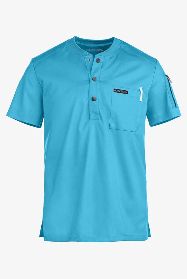 Advantage STRETCH Men's 2-Pocket Short Sleeve Henley Scrub Top - Turquoise - 1